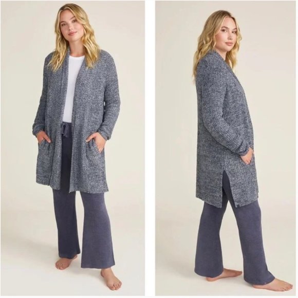Barefoot Dreams Sweaters - Barefoot Dreams Cozychic Lite Montecito Cardi Heathered Indigo/Stone 3X